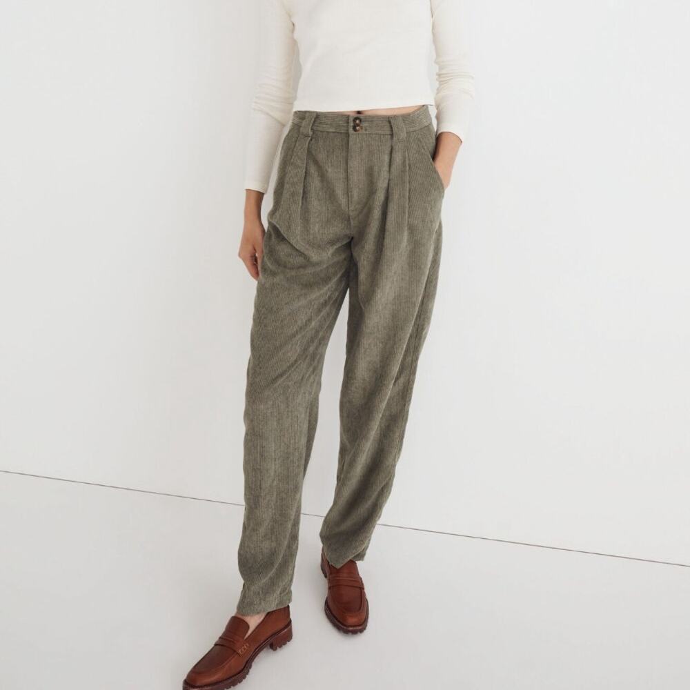MADEWELL Corduroy High-Rise Tapered Pants Distant Surplus Olive Green Sz 2 {X50}
